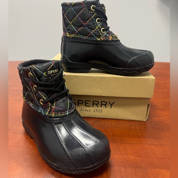 Sperry Port Rainbow Toddler Girls Size 8 Black Quilted Rain Boots - BRAND NEW - Picture 1 of 11